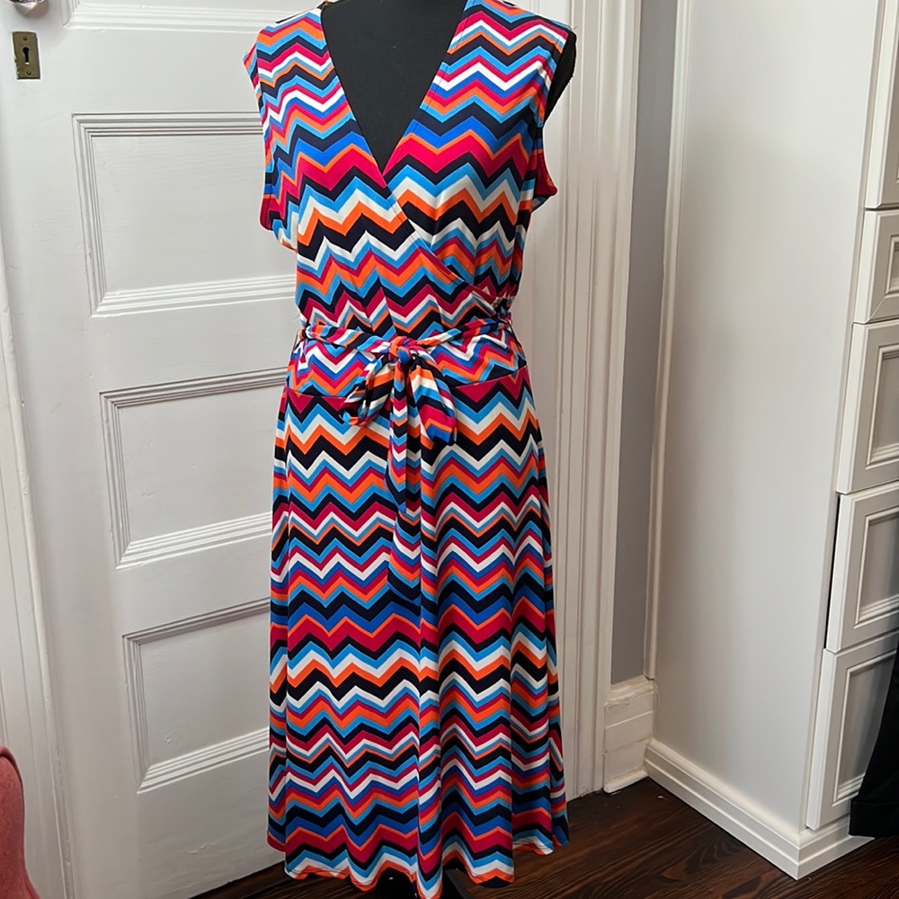Colorful‎ Leota Finley Jersey Faux Wrap Dress Chevron Dress, L